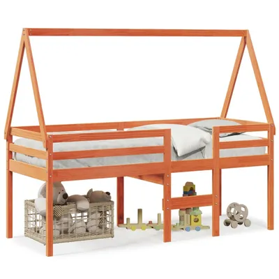 Produktbild von vidaXL Hochbett mit Dach Wachsbraun 75x190 cm Massivholz Kiefer