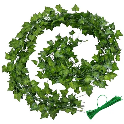 Image de Guirlande de lierre artificiel en 12 éléments avec attaches en nylon, guirlande de lierre verte, plantes suspendues artificielles, plantes artificielles pour intérieur, bureau, balcon, jardin, mariage, fête, décoration murale