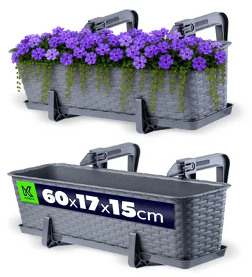 Obrázok produktu pre Balkónový kvetináč KADAX s podstavcom "Frette", balkónový box s otvormi na vodu, 60 cm, grafit