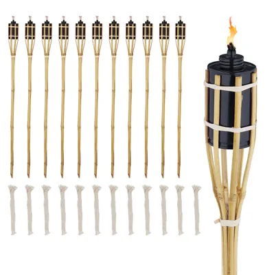 Gartenfackeln, 12er Set, Bambus, 90 cm, Natur