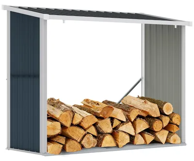 Produktbild von Holzschuppen aus verzinktem Stahl mit Schr?gdach fš¹r Garten, Terrasse und Au?enbereich, 185 x 84 x 133,5/148,5 cm, grau