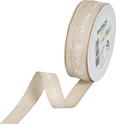 Produktbild von Druckband "Blumen" Leinen/Weiß