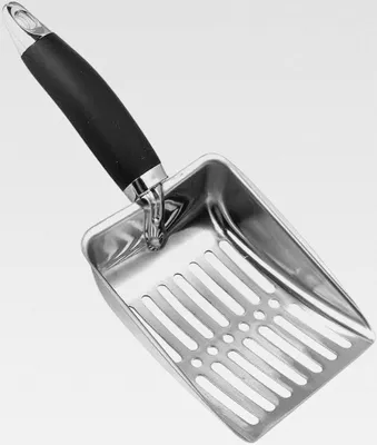 Produktbild von Katzenstreuschaufel aus Edelstahl, 26 x 10,7 cm, Ergonomischer Griff, Schwarz