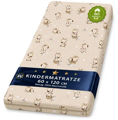 Produktbild von Matratze Kinderbett Babybett 60x120 cm Schaumstoff mit Giraffen Bezug