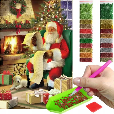 Produktbild von ARTULIO Diamond Painting Set - Weihnachtsmann mit Baum und Geschenken - 60 x 40 cm - Groß XXL - 5D Crystal Art, Bilder DIY