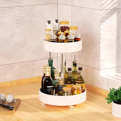 Produktbild von Drehteller Organizer Metall Gewürzregal Weiß 2-Ebene Verstellbar