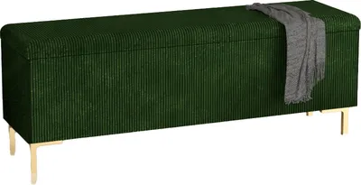 Produktbild von Sitzbank mit Stauraum 100 cm LUI – Samt Hocker mit Deckel, Goldene Metallfüße, Polsterbank für Schlafzimmer, Flur & Wohnzimmer –  EU