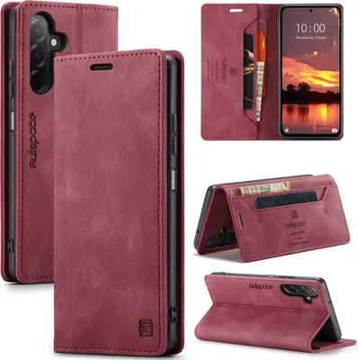 Produktbild von Hülle für Samsung Galaxy A26 / A17 5G/4G, Retro Kunstleder Tasche Kartenfächern und Ständer Schutzhülle Rot