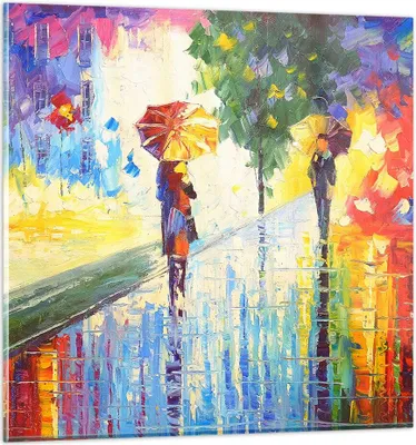 Produktbild von Bilder auf glas - Park Straße Regen - 70x70cm - Glasbilder - Wandbilder - Kunstdruck - zum Aufhängen bereit - Wanddekoration aus Glas - Glas Bilder - Wandbild auf Glas - Einteilig - GAC70x70-3508