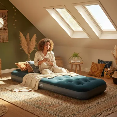 Produktbild von Aufblasbares Luftbett 191 x 73 cm mit integrierter Fußpumpe - für 1 Person, Campingbett, Übernachtungsbett & Schlafmatratze - Aufblasbare Matratze für Camping & Kinderreisebett