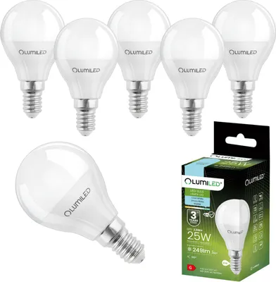 Produktbild von LUMILED LED Lampen E14 P45 2,5W ersetzt (25W Glühlampe) 6 Stück Set 249lm 6500K kaltweiß 180° Lichtwinkel 230V Glühbirne Birne Leuchtmittel Tropfenform Kugel Energiesparlampe