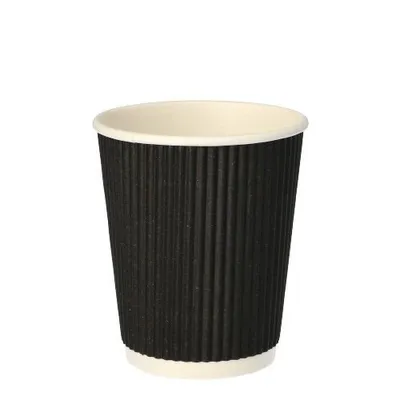 Produktbild von Trinkbecher, Pappe "To Go" 0,2 l Ø 8 cm · 9 cm schwarz Ripple Wall