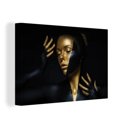 Produktbild von OneMillionCanvasses® - Leinwandbilder - 150x100 cm, Make-up - Kunst - Frau - Luxus - Gold, Wandbilder Kunstdruck Wanddekoration