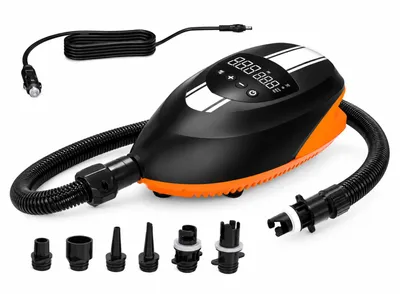 Zdjęcie produktu dla COIL, elektryczna pompka do desek SUP z akumulatorem 5000 mAh, 20 PSI, 80 l/min, 130 W, cyfrowy wskaźnik ciśnienia, automatyczne wyłączanie, 6 adapterów, 12 V, Obraz wygenerowany przez AI