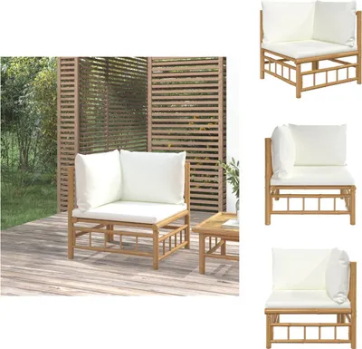 Produktbild von vidaXL Garten-Ecksofa mit Cremeweißen Kissen Bambus -  Gartensofaelemente
