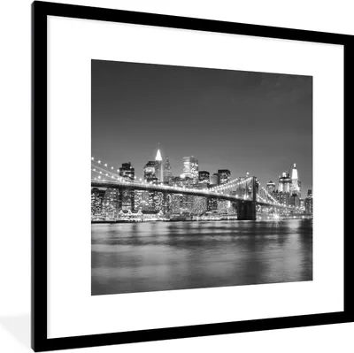 Produktbild von MuchoWow® Gerahmtes Poster New York - Brücke - Brooklyn - Schwarz und weiß - Architektur 40x40 cm - Poster mit Schwarzem Bilderrahmen Wandposter Rahmen Foto Bilder - Poster - Plakat im Rahmen