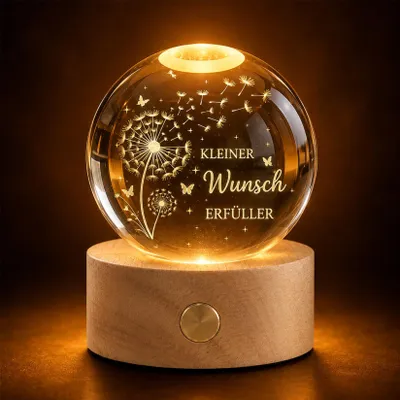 Produktbild von 3D-Kristallkugel-Nachtlicht - Mit LED-Beleuchtung - Dekorative Glaskugel - Ø 6 cm