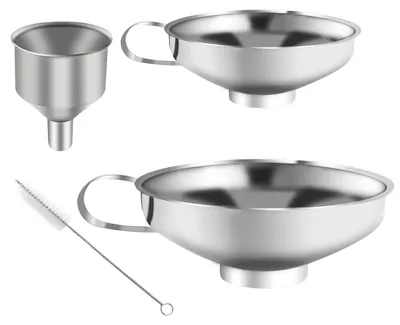 Edelstahl-Trichter-Set, 4-teilig, 3 Größen + Bürste