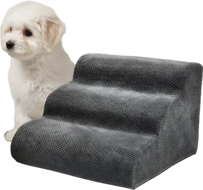 Productafbeelding van Relaxdays honden trap, 3 treden, hoogte x breedte x diepte: 35 x 35 x 56 cm, antislip, met stoffen bekleding