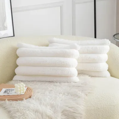 Produktbild von 2er Set Kissenhüllen Kunstpelz Samt Gestreift Creme Weiß 30x50 cm