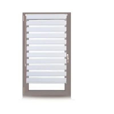 Image de 2 stores à double volet Klemmfix sans perçage, stores à enroulement latéral avec bandes, stores duo pour fenêtres, tissu 66 x 156 cm, blanc
