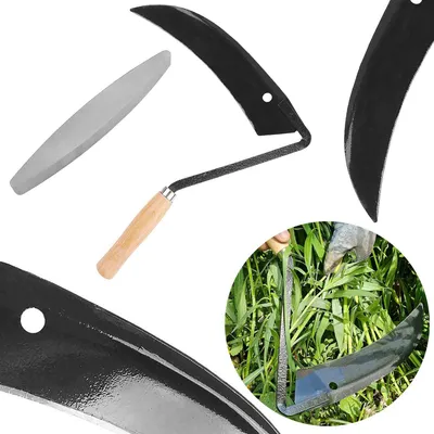 Produktbild von BAUSTER® Rundsichel + Sensenwetzstein Sichel Wetzstein Handsichel Sense Sensensichel