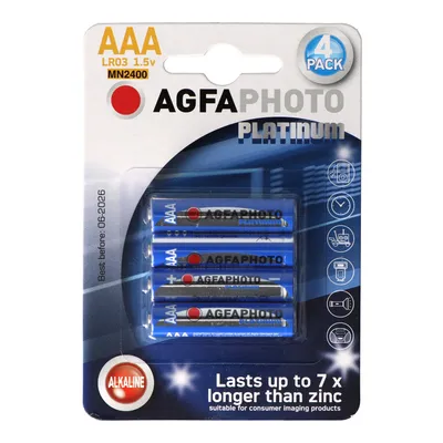 Obrázek produktu pro AgfaPhoto 110-802572, Baterie na jedno použití, AAA, Alkalický, 1,5 V, 4 kusů, Šedá, Červená