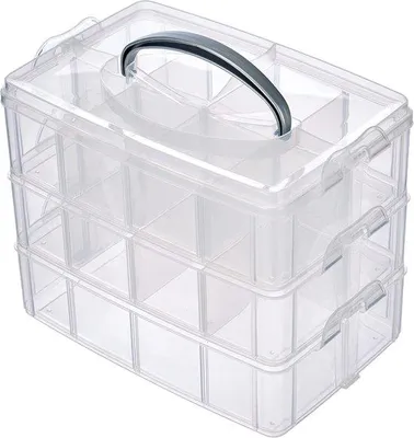 Productafbeelding van Famanu sorteerbox, transparant, met handvat - 3 niveaus, 17 compartimenten, 23 x 15,5 x 18,5 cm