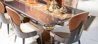 Produktbild von Casa Padrino Luxus Art Deco Esstisch Grau / Mehrfarbig / Braun / Gold - Luxus Art Deco Massivholz Küchentisch - Luxus Art Deco Esszimmer Möbel