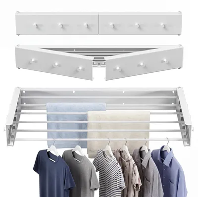 Produktbild von Ikodm Wandtrockner ausziehbar, klappbarer Wäschetrockner mit 6 Stangen & 6 Haken, platzsparend für innen und außen, 100 cm, 30 kg, Weiß