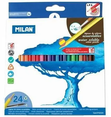 Produktbild von Milan Aquarell-Buntstifte Dreieckig 24 Farben Pinsel