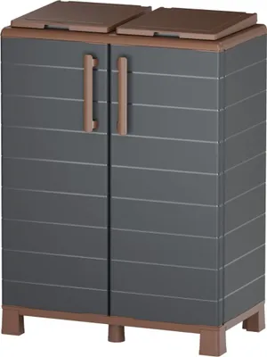 Image de Abri Poubelles 2 Sacs Anthracite - Armoire Cache Poubelle de Tri Sélectif 68 x 37 x 90 cm Terrasse, Restaurant Art Plast