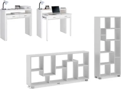 Produktbild von Set Ausziehbarer Schreibtisch - weißes Bücherregal- Schreibtisch 98,6x86,9x36- 70cm Bücherregal: 68,5x161x25cm