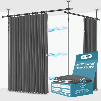 Productafbeelding van Scheidingswand scheidingsgordijn kamerscheider - H 213 x B 270 cm - Grijs - Set