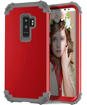Obrázek produktu pro Galaxy S9 Plus Pouzdro, 3 v 1 Hybridní Pevný PC TPU Silikon, Odolné proti nárazům Ochranné pouzdro pro Samsung Galaxy S9 Plus červené