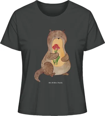 Produktbild von Mr. & Mrs. Panda Damen T-Shirt Otter Blumenstrauß Größe M - Anthrazit - Geschenk, Niedlich, Basic Shirt, Süß, Sommershirt, Seeotter, Baumwoll, Oberteil, See