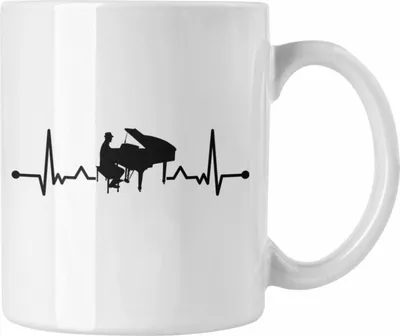 Produktbild von Trendation - Piano-Spieler Tasse Geschenk Klavier Kaffee-Becher Geschenkidee Flügel Musiker Klavier Klavier-Spieler Herzschlag (Weiß)