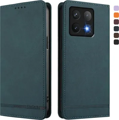 Produktbild von Hülle für Xiaomi 14T, Retro Kunstleder Ständer Klapphülle mit Kartenfächer und Magnetische Grün
