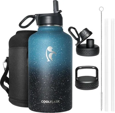 Image de Bouteille isotherme de 2 litres, en acier inoxydable, noire, pour le sport et les voyages