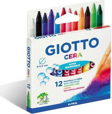 Produktbild von Giotto Wachsmalstifte Set - 12 Farben - auswaschbar und kinderfreundlich