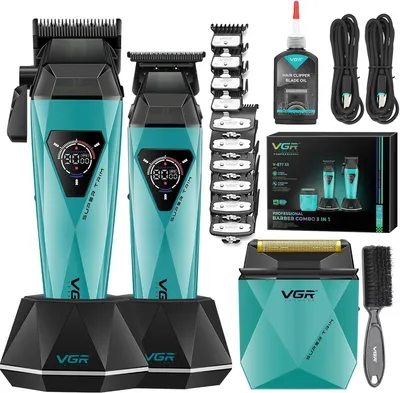 Produktbild von Haarschneidemaschine Set,Kabelloser Titanbeschichtete Rasierer und Präzisionstrimmer mit 8000/9000 U/min Motor, Barber Set mit Ladestation,LED-Display