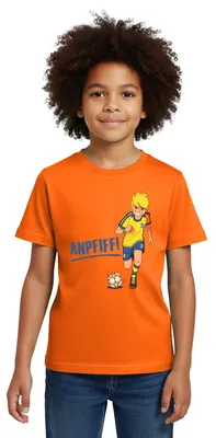 Produktbild von Spreadshirt Teufelskicker Anpfiff Kinder T-Shirt, 122/128 (7-8 Jahre), Orange