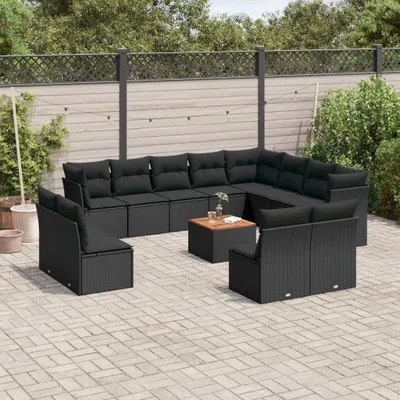 Produktbild von Design 13-tlg. Garten-Sofagarnitur mit Kissen Schwarz Poly Rattan, Gartenmöbel-Sets 2024 Neu