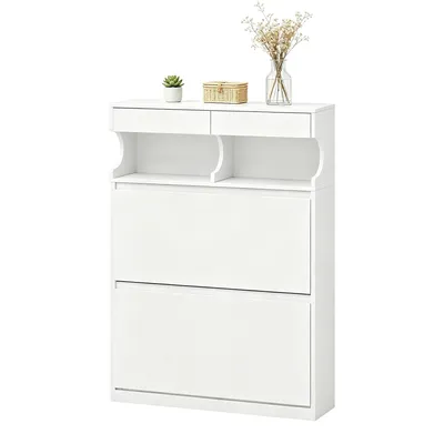 Produktbild von Schuhschrank Schuhkipper Schmal, Weiß, 80B cm | Verstellbar, Schuhkommode für Eingang, Flur, Garderobe, 16 Paar, 2 Klappen
