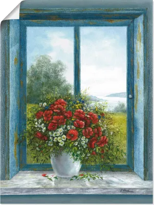 Produktbild von ARTland Poster Mohnblumen am Fenster Größe: 45x60 cm