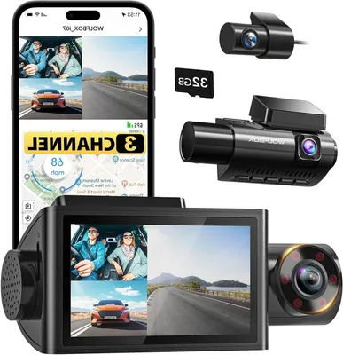 Immagine prodotto di Telecamera da cruscotto a 3 canali - Registratore video per auto - Videocamera per auto - Telecamera per la guida - Telecamera da cruscotto con GPS