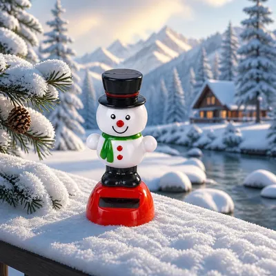 Produktbild von Solar Wackelfigur Schneemann in Schwarz, Grün, Rot – Winterliche Dekoration für Auto & Zuhause, KI-generiertes Bild