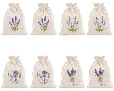 8 leere Lavendelsäckchen aus Baumwolle mit Kordelzug, 4 Designs