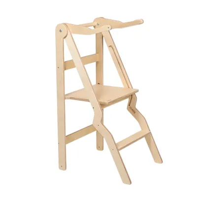 Produktbild von leg&go Klappbarer Lernturm aus Holz ZigZag mit extra Sicherheitsgeländer, Naturholz