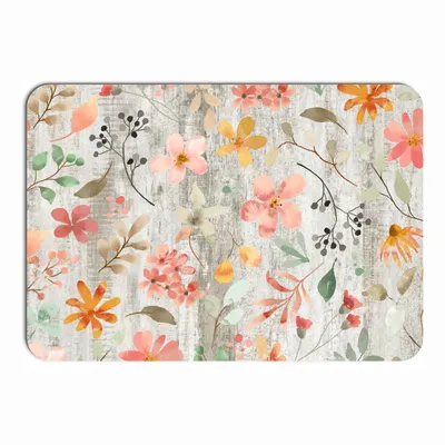 Zdjęcie produktu dla Podkładka z bezpośrednim nadrukiem 43 x 30 cm, trwała, zmywalna, nieszkodliwa dla zdrowia, kwiaty na drewnie